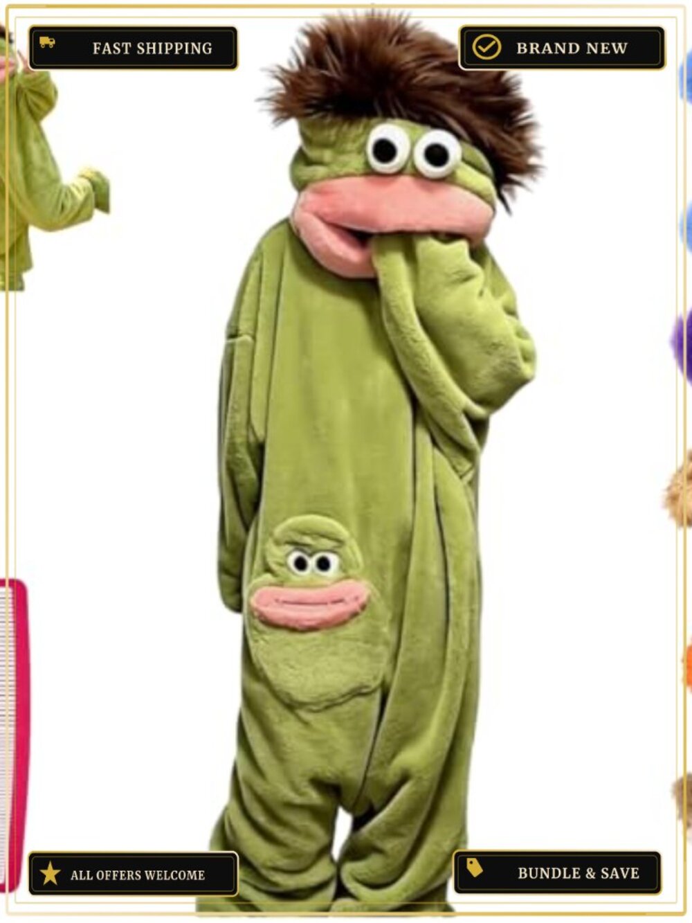 Unisex Big Mouth Monster Plush Hooded Onesie Coral Fleece Sleepwear